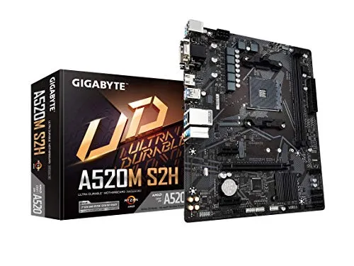 GIGABYTE A520M S2H (AMD Ryzen AM4/MicroATX/4+3 Phases Digital PWM Gaming GbE LAN/NVMe PCIe 3.0 x4 M.2/3 Display Interfaces/Q-Flash Plus/RGB Fusion 2.0/Motherboard)