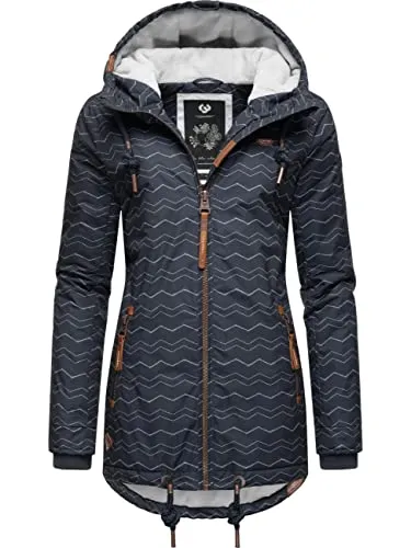 Ragwear Damen warme Winterjacke kurz wasserdicht mit Kapuze Zuzka Winter Navy Zig Zag22 Gr. S