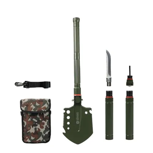 Dönges Multifunktionaler Klappspaten - 3 Längen, rostfreier Edelstahl - Gartenspaten für Survival und Camping, modular anpassbar mit Wurzelsäge und integrierter Axt. Ideal für Outdoor-Abenteuer und schnelle Einsätze!