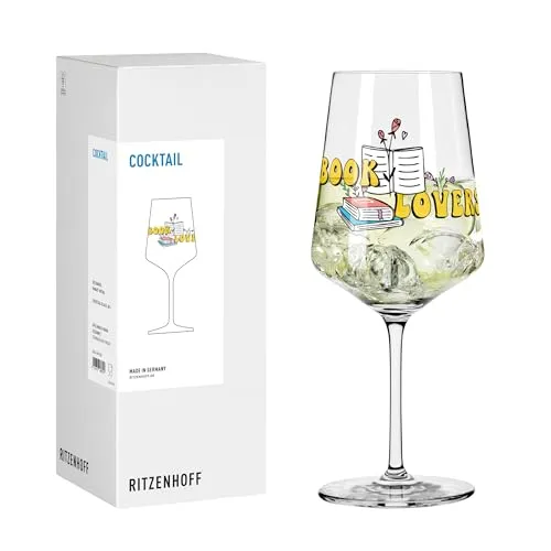 RITZENHOFF 8271003 Cocktailglas 500 ml - Serie Bücher -mit Schriftzug Book Lovers, bunt - Made in Germany