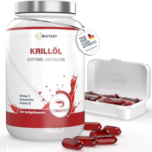 Krillöl 140 Softgelkapseln 1040 mg | Hochdosiert mit Phospholipiden und Cholin - Essentielles Krillöl mit 400 mg Phospholipiden pro Kapsel, inklusive Pillenbox für einfachen Gebrauch. Laborgeprüft, 100% natürlich und ohne Zusatzstoffe.