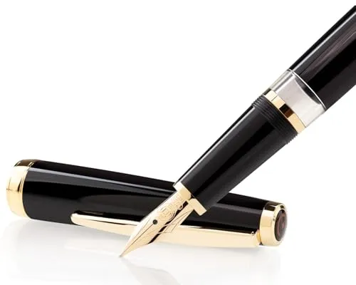 Cleo Skribent Kolbenfüllhalter Classic, schwarz mit Goldfeder - Eleganter Füller in klassischem Schwarz mit vergoldeten Zierteilen und einer hochwertigen 14 Kt Goldfeder für ein außergewöhnliches Schreiberlebnis.