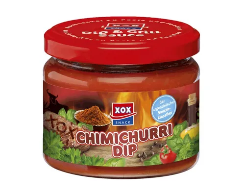 XOX Knabberei, XOX Chimichurri Dip würzige Sauce mit Tomaten und Peffer 270ml