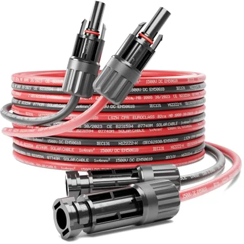 deleyCON 2m PV4 Solarkabel Verlängerung Set 4mm² für Photovoltaik-Anlagen - Verlängerungskabel für Serielle & Parallele Verkabelungen - 1kV AC 1,5kV DC - Wetterfest UV-Beständig IP68 - Rot & Schwarz