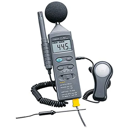 ELV 4-in-1-Multifunktions-Umweltmessgerät ST 8820 - Vielseitiges Schallpegelmesser und Umweltmessgerät mit steckbaren Sensoren für präzise Messungen von Schall, Licht, Temperatur und Luftfeuchtigkeit.