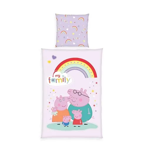 Peppa Pig Bettwäsche Set, 2-teilig aus Flanell - Bettwäsche-Sets für Kinder, aus hochwertigem Flanell, weich und atmungsaktiv – ideal für kleine Peppa Wutz-Fans und ein gemütliches Schlafklima das ganze Jahr über.