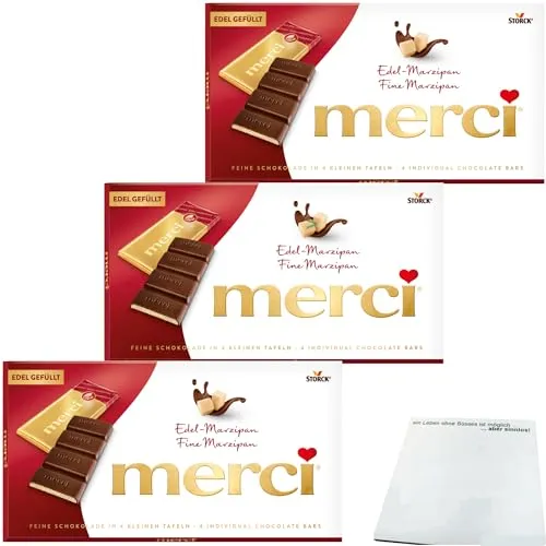 Merci Tafelschokolade Edel Marzipan 3er Pack (3x112g Packung) + usy Block