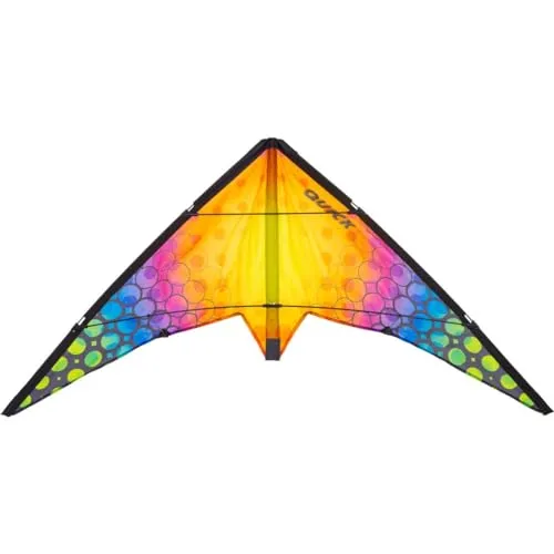 HQ Design Ecoline Quick Lenkdrachen Zweileiner Flugdrachen für Erwachsene und Kinder ab 8 Jahren, 56x115cm, inkl. 17kp Polyesterschnüre 2x30m auf Spulen, 2-5 Bft (Rainbow Bubbles)