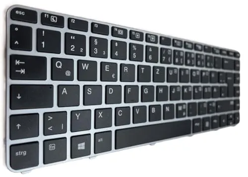 T-ProTek DEUTSCHE-Tastatur Schwarz, Silber Rahmen,Trackpoint für HP EliteBook 840 G3 Z2U90ES