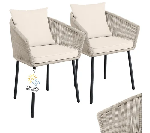 STEELSØN Gartenstuhl Nair (2er Set) mit Kissen, wetterbeständig und pflegeleicht - Beige Gartensessel aus Polyrattan für Garten, Terrasse und Balkon. Ergonomisch gestaltet, mit abnehmbaren und waschbaren Auflagen für höchsten Komfort und minimalen Pflegeaufwand.