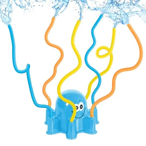 Wassersprinkler Oktopus für Kinder mit 6 Armen aus denen Wasser spritzt | ca. 20,5 x 20 x 14 cm | Wasserspielzeug für Groß und Klein (blau)