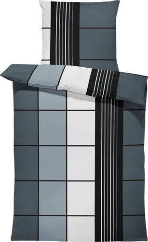 Bettwäsche Mikrofaser Garnitur Bettbezug modern viele Muster mit Reißverschluss, Farbe:Kariert grau, Größe:2 teilig 135x200 cm