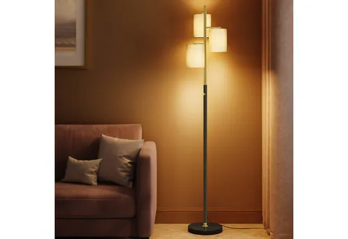 VASAGLE Stehlampe mit 3 Glühbirnen - Moderne Standleuchte mit verstellbarer Helligkeit, sanftem Licht und stabilem Metallsockel – ideal für gemütliche Abende oder lesefreundliche Ecken.