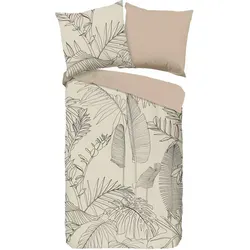 Xxxl Wendebettwäsche Sym, Beige, 135x200 cm - Bequeme Renforcé-Wendebettwäsche (135x200 cm) in Beige mit floralem Design. Atmungsaktiv und temperaturregulierend für erholsame Nächte, maschinenwaschbar und trocknergeeignet.