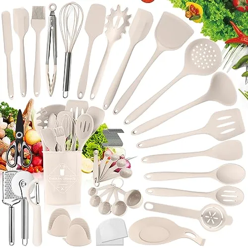 TWBEST Küchenhelfer Set,Küchenutensilien,56 Stück Silikon-Küchengeräte, Kochgeschirr Stücke Hitzebeständiges Silikon-Geschirr Küchenhelfer Set, Antihaft-Küchenbackwerkzeuge+20 Haken