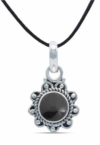mantraroma Kettenanhänger 925 Silber Onyx schwarzer Stein Edelstein Kettenanhänger Damen Sterling Silber Halskette Anhänger Geschenk (MAH-160-03)