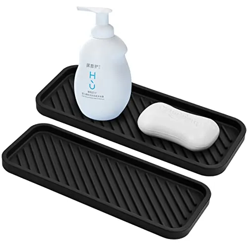 Chstarina 2 Stück Spülbecken Organizer 9 * 23cm Silikon Schwammhalter Küche Bad Organizer für Schwämme, Bürsten, Seife, Abtropfmatte Silikon, Spülmaschinenfestes (Schwarz)