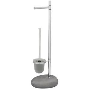 WENKO Stand WC-Garnitur Pebble Stone Grey - Eleganter WC-Bürstenhalter - WC Zubehör mit natürlichem Design: Die hochwertige Stand WC-Garnitur aus schwerem Kunststein ist langlebig und bringt einen dezenten Blickfang in Ihr Badezimmer.