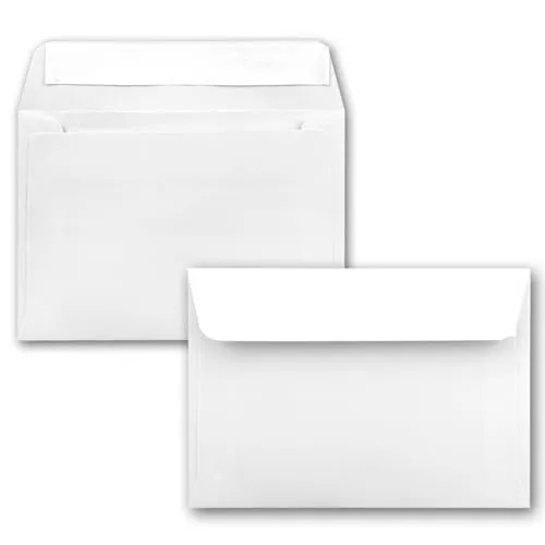 50x Briefumschläge Hochweiß/Kristallweiß DIN C6 Format 11,4 x 16,2 cm - Haftklebung - Kuverts ohne Fenster - Weihnachten, Grußkarten & Einladungen - Für A6 & A4 Papier