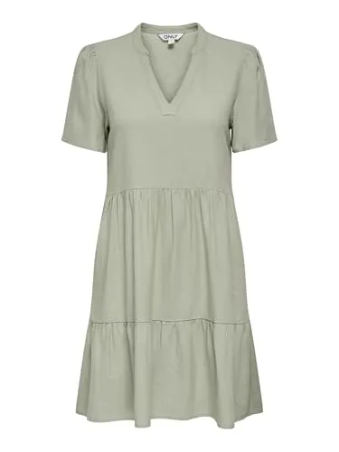 ONLY Female Glockenförmiges Kleid ONLTIRI-Caro - Kurzes Kleid für Damen - Freizeitkleid mit lässigem Glocken-Design, aus leichtem Leinen-Viskose-Mix für hohen Tragekomfort und Stil.