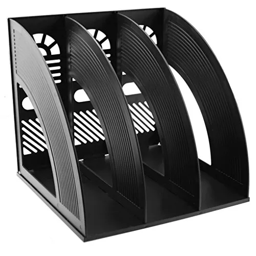 Sayeec Schreibtisch-Organizer, Zeitschriften-Halter, für Dokumente, stabil, aus Kunststoff, 3 Fächer, Magazin-Halter, Schrank, zur Aufbewahrung und Präsentation, Organizer-Box schwarz