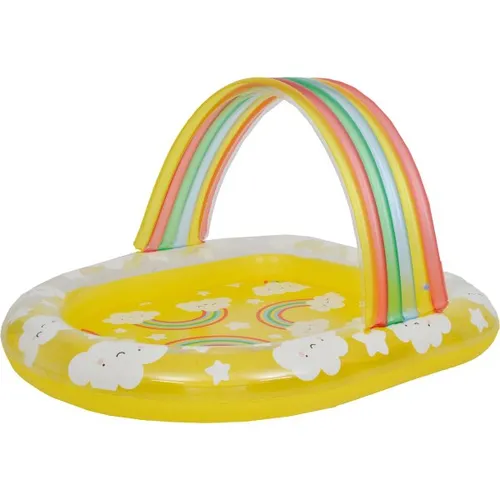 SunClub Planschbecken Regenbogen 144 x 128 x 84 cm mit Wolkenmotiv und aufblasbarem Bogen