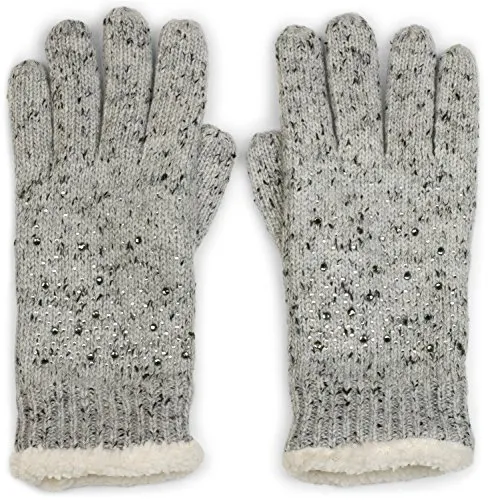 styleBREAKER warme Handschuhe mit Strass und Fleece, Winter Strickhandschuhe, Damen 09010010, Farbe:Hellgrau meliert (One Size)