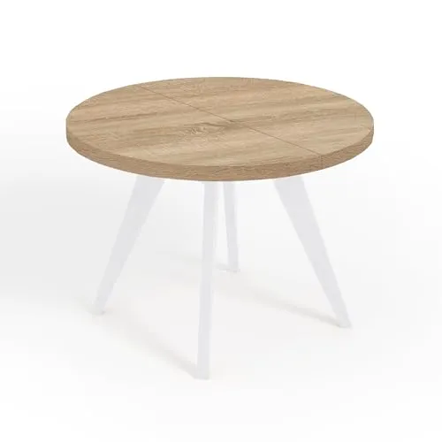 Dekori Möbel LORA Runder Ausziehbarer Tisch - Esszimmertisch im Loft-Stil, ausziehbar von 90 bis 220 cm, mit eleganten Holzbeinen und modernem Design für stilvolle Essbereiche.