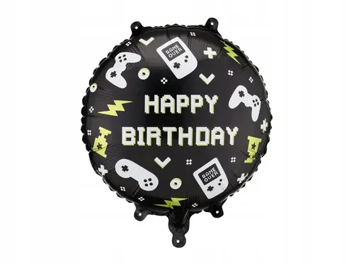 Balon foliowy czarny Happy Birthday Gamer Dla Gracza 35cm PartyDec 5904555028654