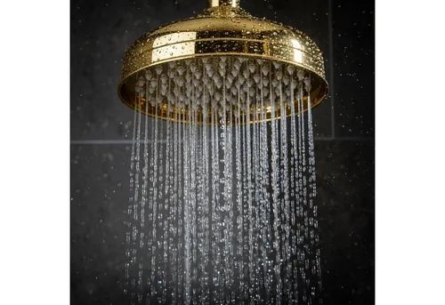 PaulGurkes Regenduschkopf PGHPRETRO083-ZR - Regenduschen aus massivem Messing mit antikem Design, Ø20cm Kopfbrause und hochwertiger goldener Hochglanz Oberfläche für ein luxuriöses Duscherlebnis.