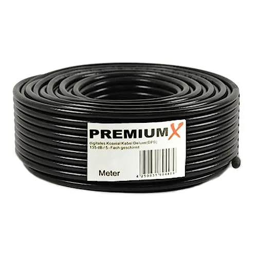 25m PremiumX DELUXE PRO Koaxial Kabel SCHWARZ 135dB 5-Fach geschirmt, reines Kupfer SAT Antennenkabel 135dB