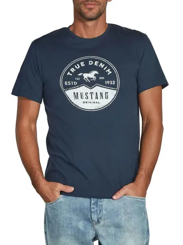 MUSTANG T-Shirt Herren Printshirt Regular Fit (1-tlg) Kurzarm Tee Shirt mit Rundhalsausschnitt aus 100% Baumwolle