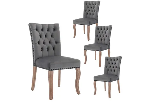 OKWISH Esszimmerstuhl Wohnzimmerstuhl, Beine aus Massivholz (Polsterstuhl mit Nagelkopfbesatz,Küchenstuhl Wohnzimmerstuhl, 4 St), Beinen aus Massivholz