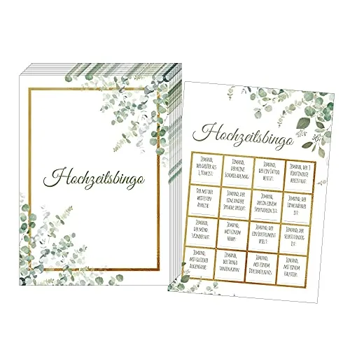 Karten Hochzeitsbingo, Witziges Hochzeitsspiel für Gäste, Hochzeitsspiele für Gäste, Hochzeitsgeschenk, Hochzeitsdekoration (Grün Gold) 50