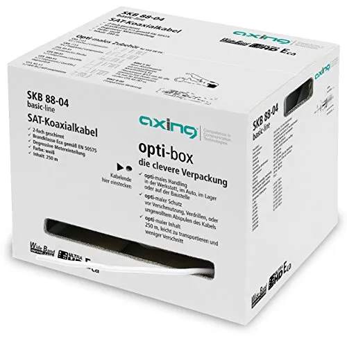 Axing SKB 88-04 Koaxialkabel 2-fach geschirmt für Sat u. Kabelfernsehen (250 m opti-box) weiß