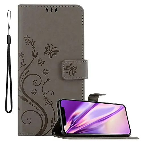 Cadorabo Hülle kompatibel mit Apple iPhone 11 Blumen Design aus Premium Kunst Leder Flip Klappbare Stoßfeste Magnetische [Standfunktion] [Kartenfächern] Cover Hülle für iPhone 11 Tasche in Grau