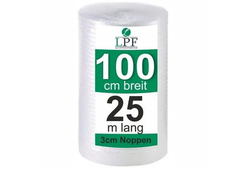 LPF dieLUFTPOLSTERFOLIE Schutzfolie Luftpolsterfolie Große Noppen (3cm) Breite 100cm x Länge 25m / 100my