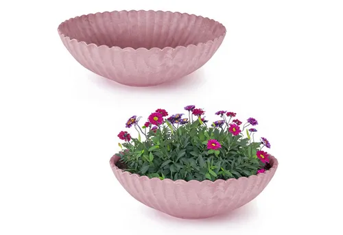 matches21 HOME & HOBBY Blumentopf Runde Pflanz-Schalen gewellt für draussen alt-rosa marmoriert 22 cm (2 St), Wetterfeste Blumen-Schale als moderne Outdoor Gartendeko Grabschmuck