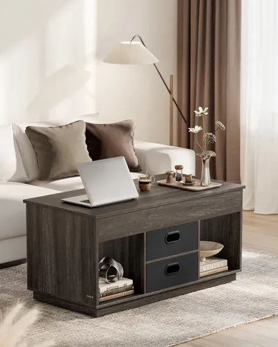 VASAGLE höhenverstellbarer Couchtisch mit versteckten Fächern, 50 x 100 cm