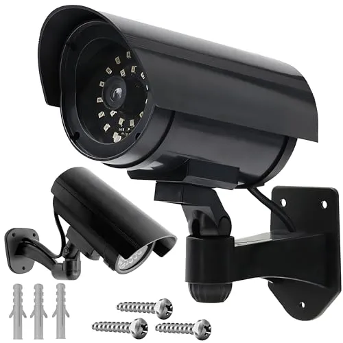 Retoo Schwenkbare Dummy Kamera für außen und innen, Drahtlose CCD mit Blinkendem LED, Wetterfest Sicherheitskamera, Fake Camera für Zuhause und Büro Überwachung, Attrappe, Schwarz