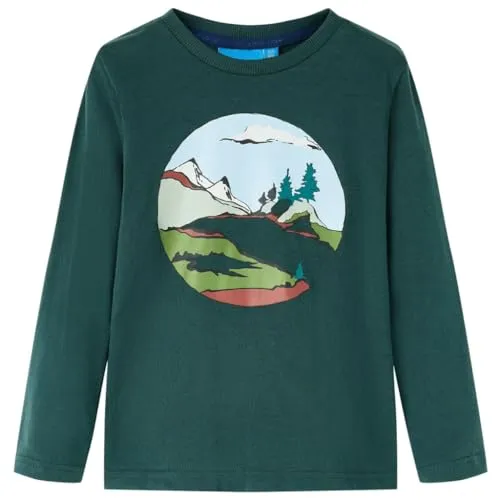 Kinder Langarmshirt Berg Baum Langarm T-Shirt Jungen Kindershirt Dunkelgrün 128