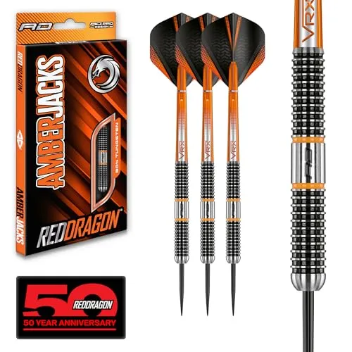 RED DRAGON Darts – Amberjack 18 Serie 22g Stahlspitze Dart-Set mit Dart Flüge und Dart Schäften