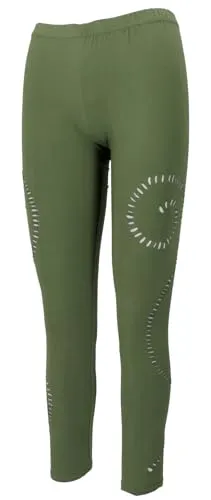 GURU SHOP Psytrance Goa Damen Leggings - Olivgrün, Größe S/M - Stylische Yoga-Leggings mit einzigartigem Lochmuster. Hergestellt aus elastischem Material, bieten sie optimalen Tragekomfort und Bewegungsfreiheit.