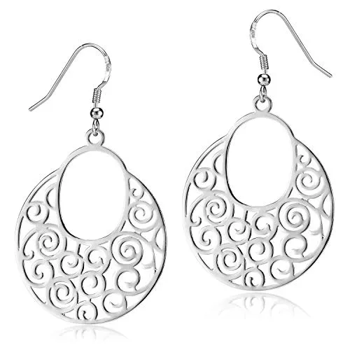 MATERIA Runde Ohrhänger Damen - Orientalische 925 Silber Ohrringe - Edle große Ohrhänger aus 925er Sterling Silber mit orientalischen Ornamenten, rhodiniert für langanhaltenden Glanz. Perfekt als Geschenk in stilvoller Schmuckschachtel.