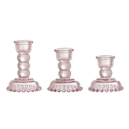 Bloomingville Delphia Kerzenhalter, Rose, Glas, S:T6,5xH6,5/M:6,5xH8/L:T6,5xH9,5 cm, 3er-Set