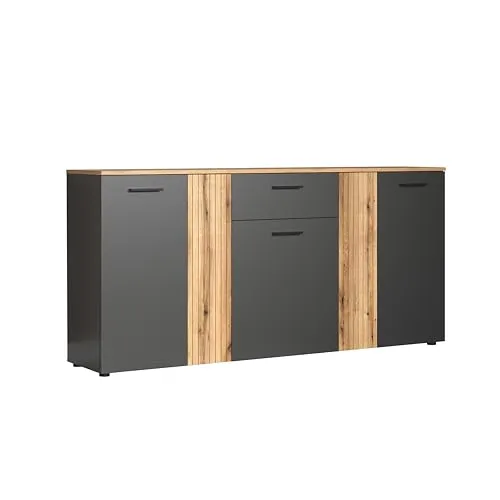 trendteam smart living - Esteban Kommode - Anthrazit/Evoke Eiche - Elegante Kommode mit 6 Fächern und 1 Schublade, ideal für stilvolle Ordnung in jedem Raum – Vollauszug-Funktion für optimalen Zugriff und anpassbare Türen für individuelles Design.