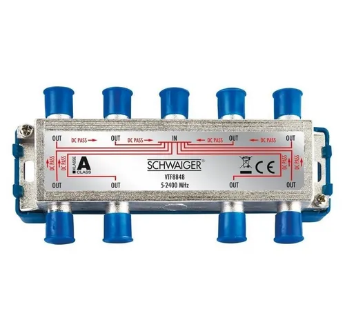 Schwaiger Verteilerbox VTF8848241 8-Wege-Verteiler, Gleichstromdurchgang (DC), für Hausverteilanlagen, Kabelanlagen, Antennen und Satelliten