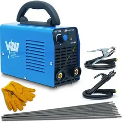 VECTOR WELDING Elektroden Schweißgerät ARC 200G 200A SET| Schweißhandschuhe | Stabelektroden