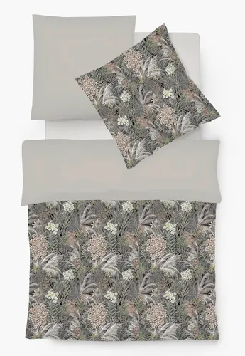 fleuresse Bettwäsche Interlook Jersey 135x200 - Wende Gräser Blüten - 2-teiliges Bettwäsche-Set aus hochwertigem Mako Interlook-Jersey, hautsympathisch und pflegeleicht. Wendebettwäsche mit digitalem Druck und uni grauer Rückseite, ideal für erholsame Nächte.