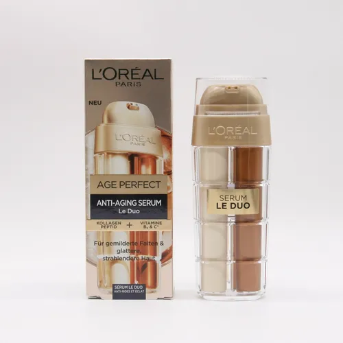 L'Oréal Paris Age Perfect Revitalisierendes Duo Serum - Anti-Faltenprodukte mit Kollagen und Vitamin B3&C, revitalisiert die Haut und sorgt für ein jugendliches Strahlen, ideal für Tages- und Nachtpflege.